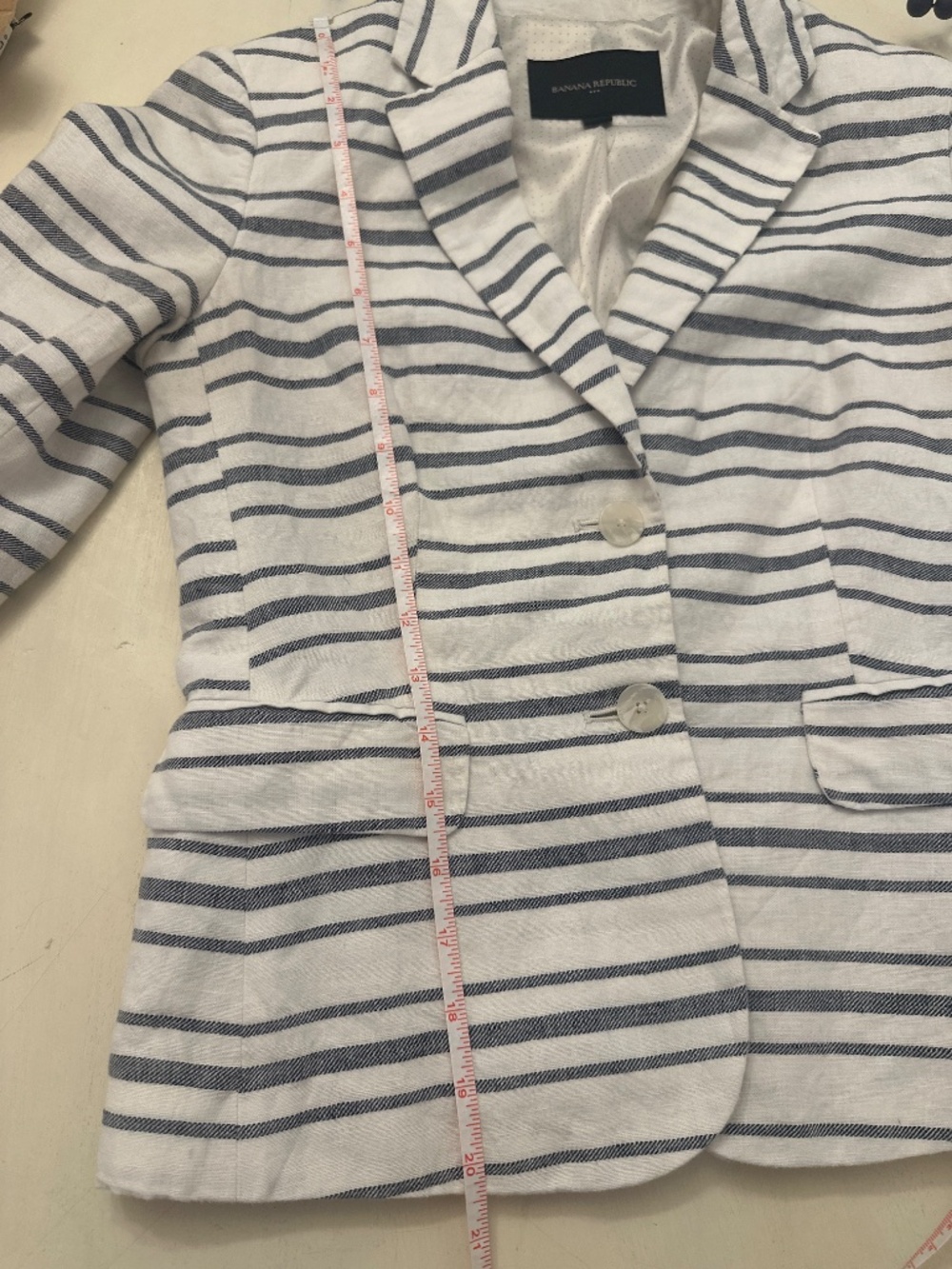 Banana Republic White & Navy Striped Linen Blend Blazer Size 0 Nautical - Picture 7 of 8
